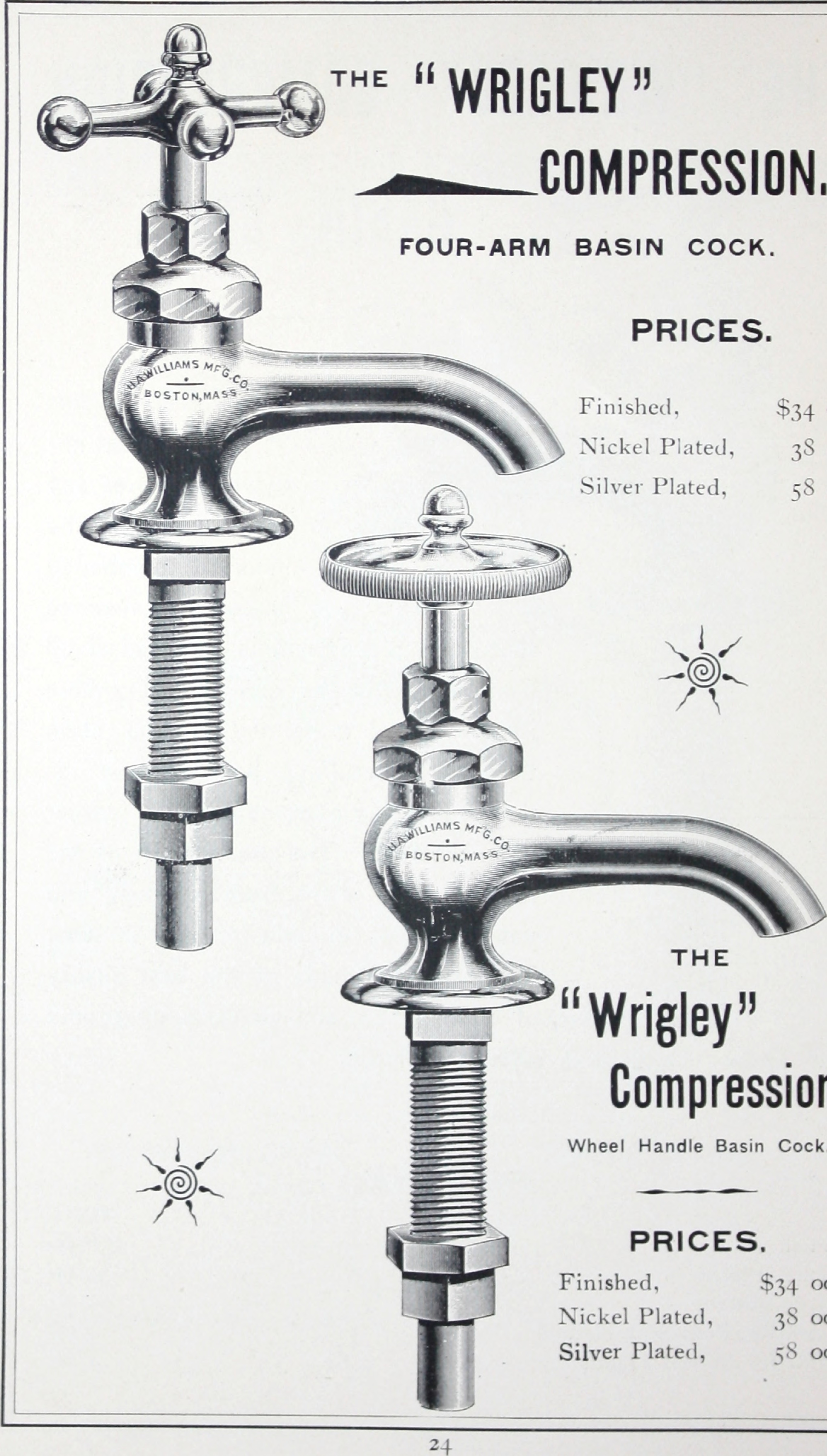 Figure 3 — A page from an 1893 catalogue of brass goods, showing turned and knurled fittings of exactly the vocabulary a period-styled cabinet draws on — four-arm and wheel handles, knurled collars, hexagonal…